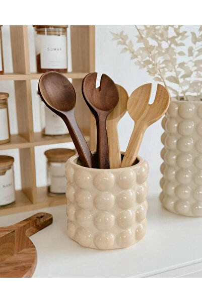 ELZEY HOME Seramik Krem Dekoratif Kaşıklık & Organizer