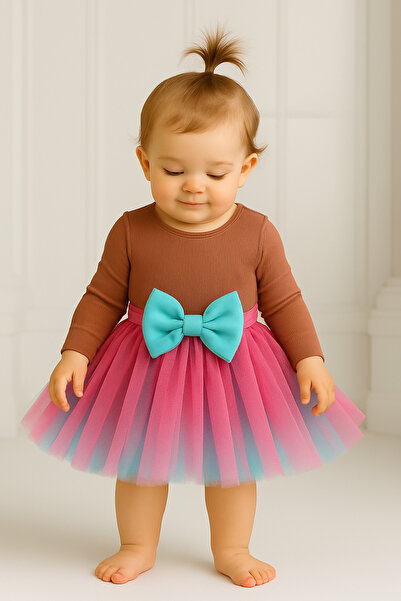MadyaButik Baby Girl Lined Front Buckle Elastic Waist Top Layer Pink Bottom Layer Blue Fluffy Tutu Skirt