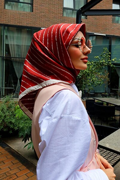 Levidor Burgundy Striped Letter Pattern Twill Silk Scarf
