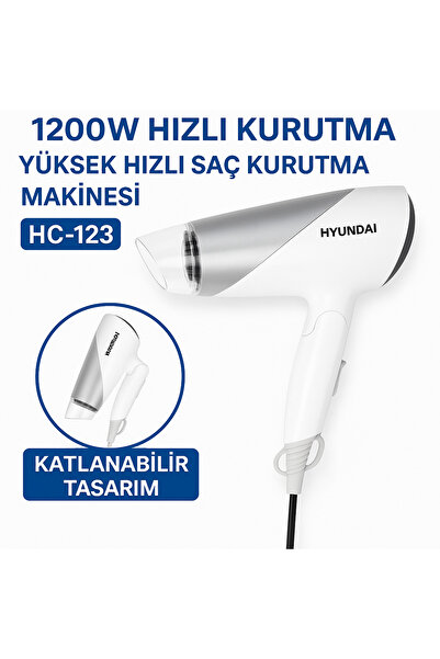 Hyundai 1200W Güçlü ve Katlanabilir Seyahat Tipi Saç Kurutma Makinesi