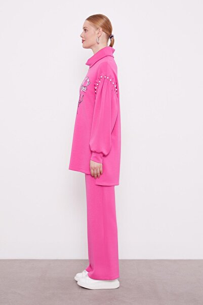 Levidor Fuşya İnci Kol Detaylı Spor Takım