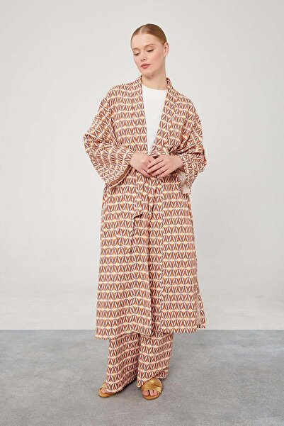 Levidor Brick Patterned Linen Belt Tied Kimono Set