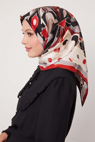 Levidor Burgundy Mixed Floral Pattern Twill Silk Scarf