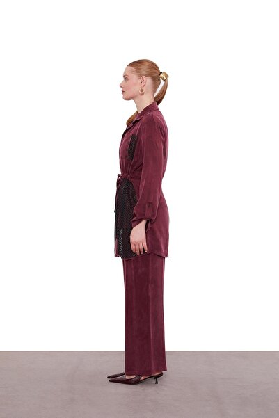 Levidor Burgundy Mesh Detailed Three-Piece Set