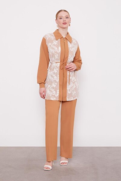 Levidor Camel Çiçek İşlemeli İkili Takım