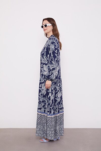 Levidor LACİVERT ÇİÇEK DETAYLI ELBİSE - LEVİDOR