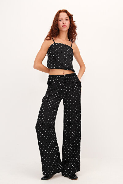 Addax Elastic Waist Polka Dot Pants Pn17512