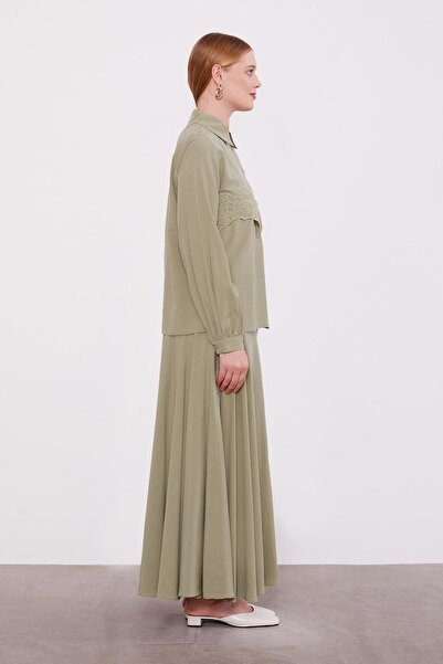 Levidor Yeşil Nakış Detaylı Cupra Etek Takım