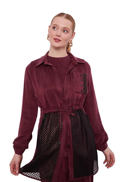 Levidor Burgundy Mesh Detailed Three-Piece Set