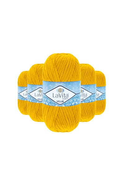 LaVita Yarn Fir de tricotat manual din catifea Velur 100% poliester 500gr 5 B...
