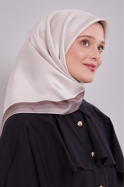 Levidor A.Beige Twill Silk Scarf with Border Edge