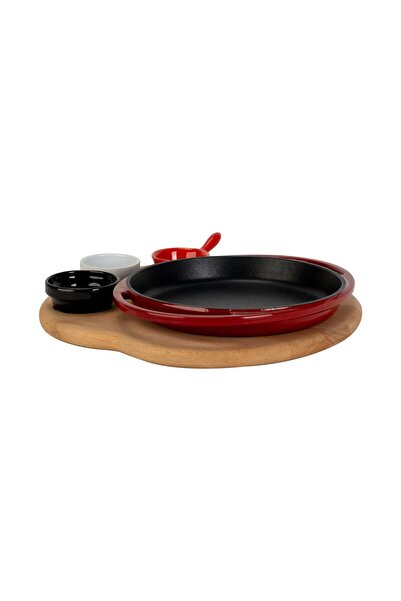Lava Cast Iron Round Pan Cast Iron Solid Double Handle Beech Serving Wood Diameter (Ø) 20cm. (Sauce Covered)