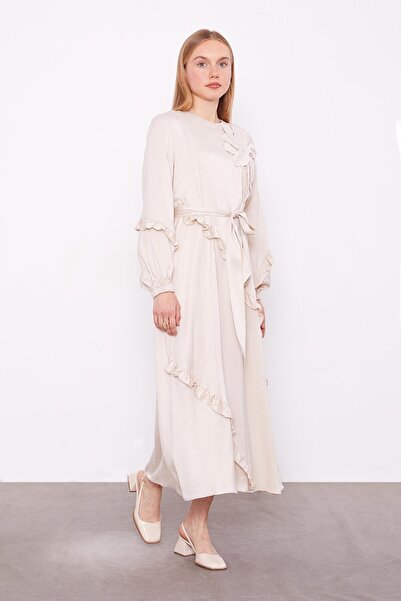 Levidor Φόρεμα Cupra σε ανοιχτό μπεζ χρώμα με λεπτομέρεια λουλουδιών στο λαιμό