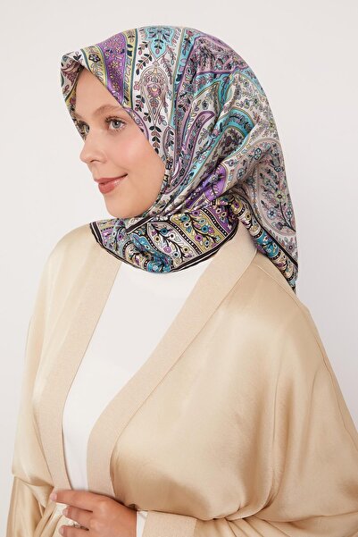 Levidor Purple Mixed Indian Pattern Twill Silk Scarf