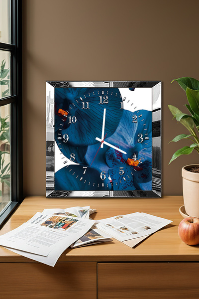 Zevahir Mobilya Dekorasyon Gümüş Çerçeveli Mavi Yapraklar Temalı Dekoratif MD...