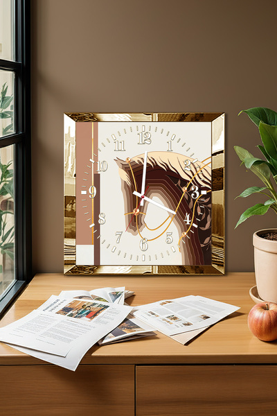 Zevahir Mobilya Dekorasyon Gold Framed Horse Themed Decorative Mdf Wall Clock