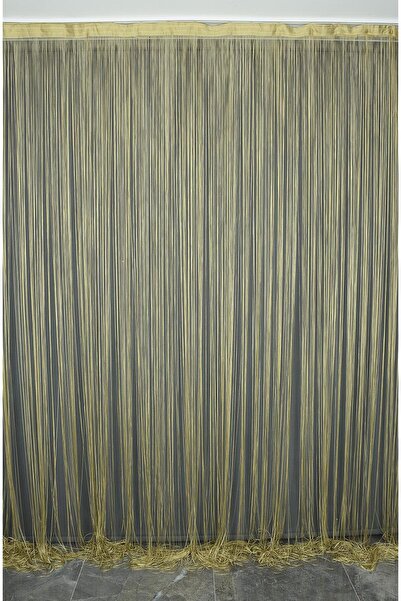 AKÇA TEKSTİL Cord Chain, Gold Color, Width 100 Cm, Length 280 Cm, Ready-Made Buttons Sewn, Cord Curtain