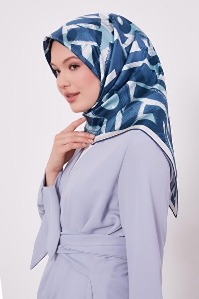 Levidor Blue Letter Printed Twill Silk Scarf