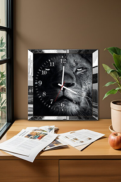 Zevahir Mobilya Dekorasyon Silver Framed Grey Lion Themed Decorative Mdf Wall Clock
