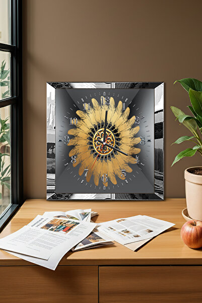 Zevahir Mobilya Dekorasyon Silver Framed Heart of the Sun Themed Decorative Mdf Wall Clock