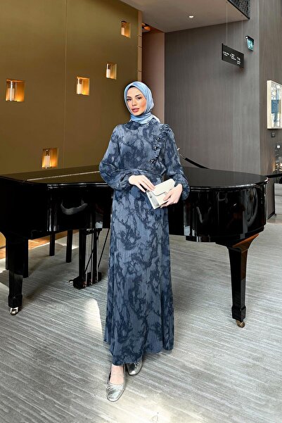 Levidor Navy Blue Ruffle Detailed Cupra Dress