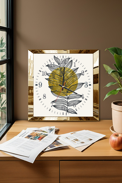 Zevahir Mobilya Dekorasyon Gold Framed Falling Leaf Themed Decorative Mdf Wall Clock