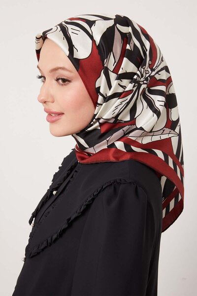 Levidor وشاح حريري بنمط الزنبق العنابي