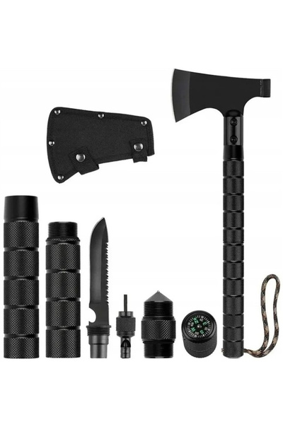 Depox 6dílná multifunkční sekera, Amnar/Píšťalka/Nůž/Kompas, 43,5 cm, hliník