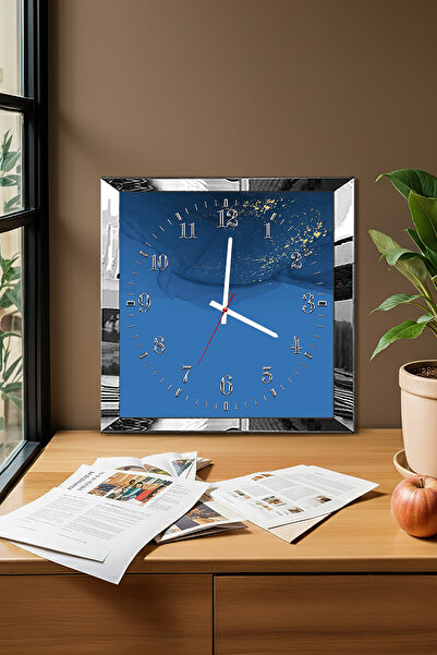 Zevahir Mobilya Dekorasyon Silver Framed Blue Themed Decorative Mdf Wall Clock