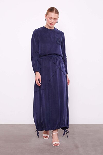 Levidor Navy Blue Asymmetrical Cupra Skirt Set