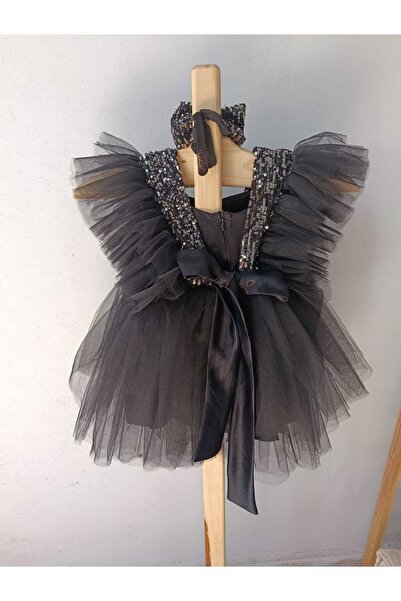 Minik Terzi Siyah payetli tül elbise