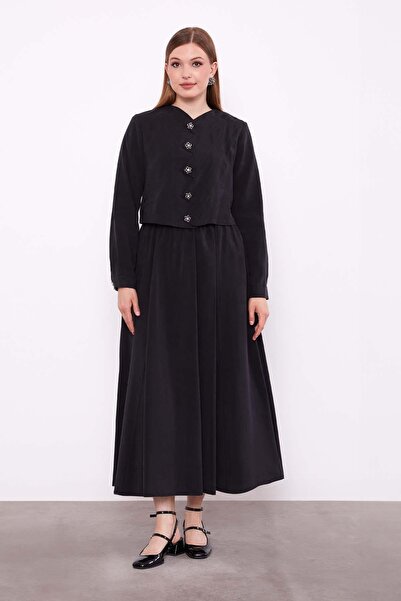 Levidor Black Zigzag Closure Detailed Skirt Suit