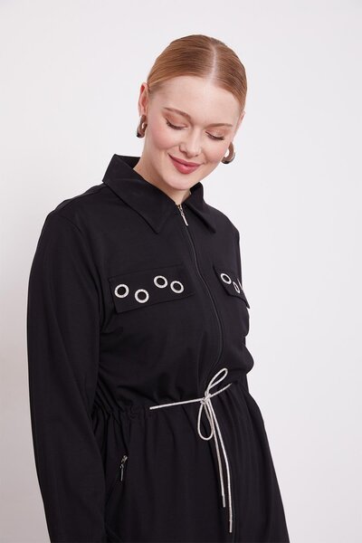 Levidor Black Pocketed Waist-Tie Double Suit