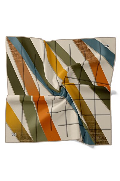 Levidor وشاح حريري مخطط باللون الكاكي