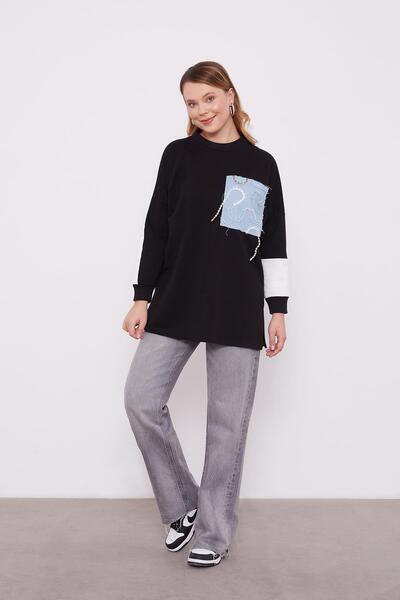 Levidor Μαύρο τζιν φούτερ με λεπτομέρειες