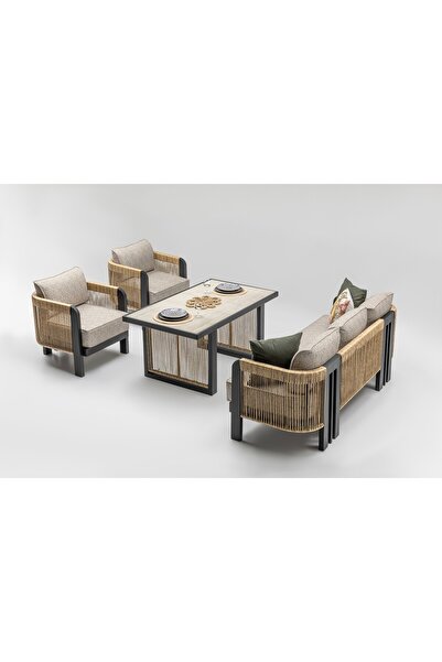 SCY Sienna Modern Örgü Detaylı Bahçe Oturma Grubu Montajsız Balkon Takımı