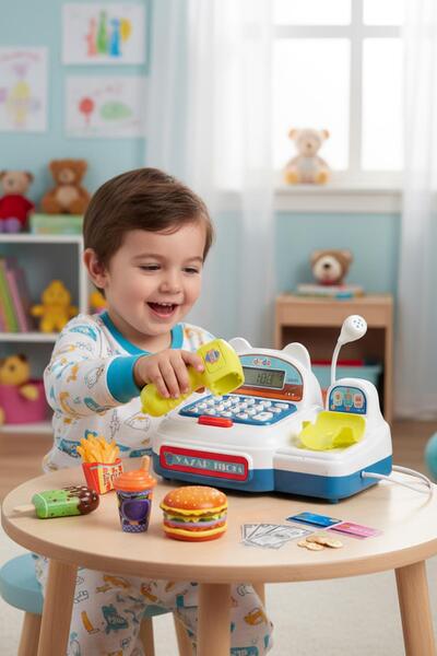 hak-iş oyuncak Mikrofonlu Yazar Kasa Oyuncak Seti – Market Alışveriş Oyun Seti
