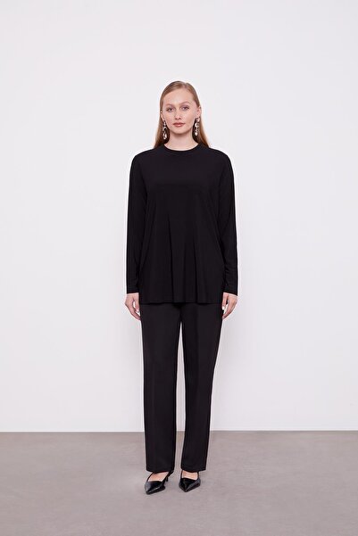 Levidor Black Mesh Detailed Waist-Tied Two-Piece Set