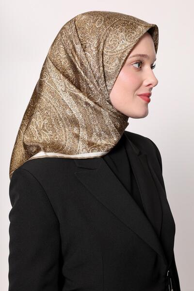 Levidor Oil Green Abstract Ethnic Pattern Twill Silk Scarf