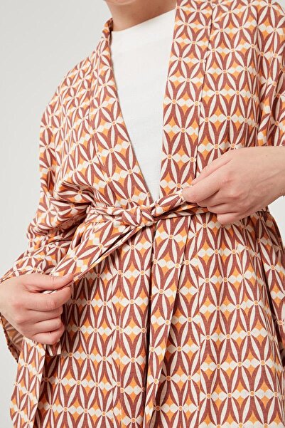 Levidor Brick Patterned Linen Belt Tied Kimono Set