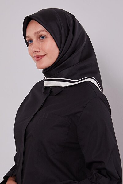 Levidor Μεταξωτό μαντήλι με μονόγραμμα με ασπρόμαυρη ρίγα στην άκρη