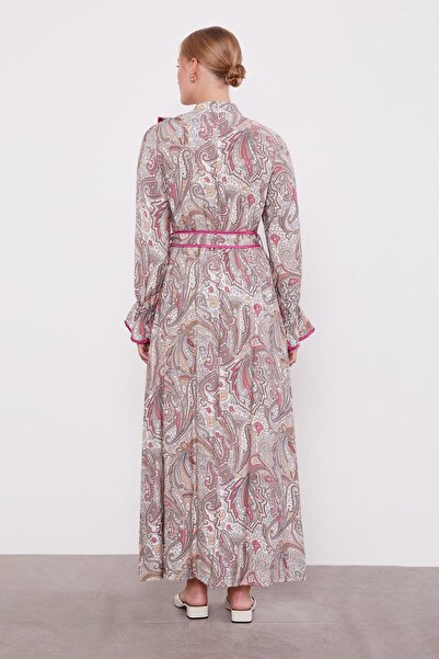 Levidor Vizon Fırfırlı Etnik Desen Elbise