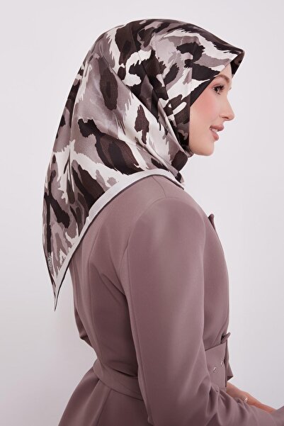 Levidor A.Brown Camouflage Pattern Twill Silk Scarf