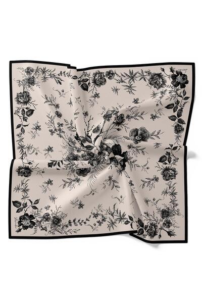 Levidor Ecru Abstract Rose Pattern Twill Silk Scarf
