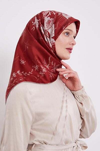 Levidor وشاح حريري بنمط وردة تجريدية باللون الأحمر