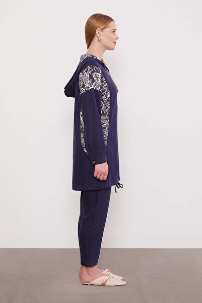 Levidor Lacivert Yaprak Desenli Cupra İkili Takım