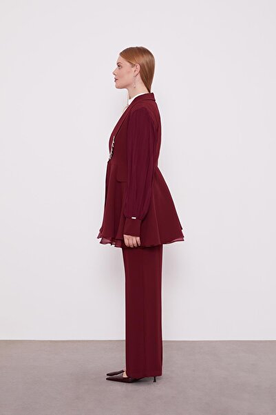 Levidor Burgundy Chiffon Sleeves Stone Detail Two Piece Set