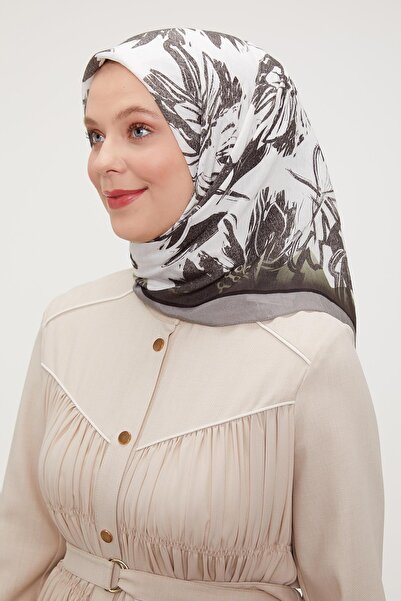 Levidor وشاح حريري بنمط زهرة الأنثراسايت التجريدية