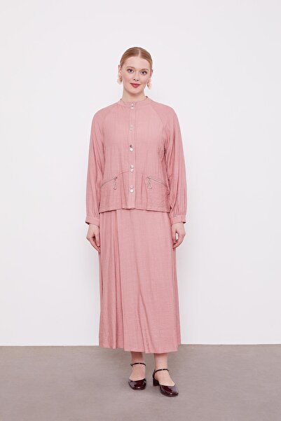 Levidor Σετ φούστας με διπλό κουμπί σε πούδρα