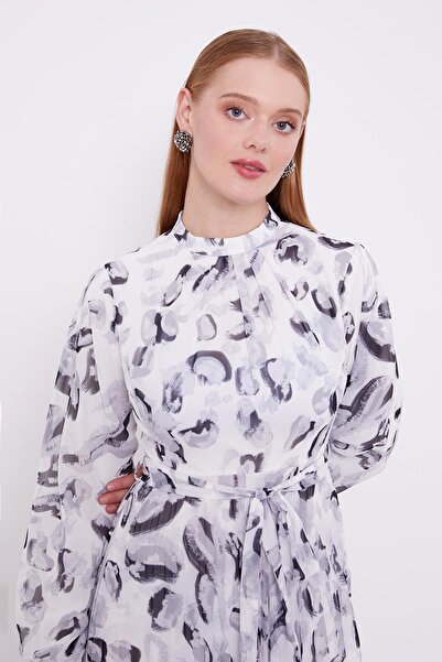 Levidor Γκρι φόρεμα με λεπτομέρεια με βολάν μανίκια